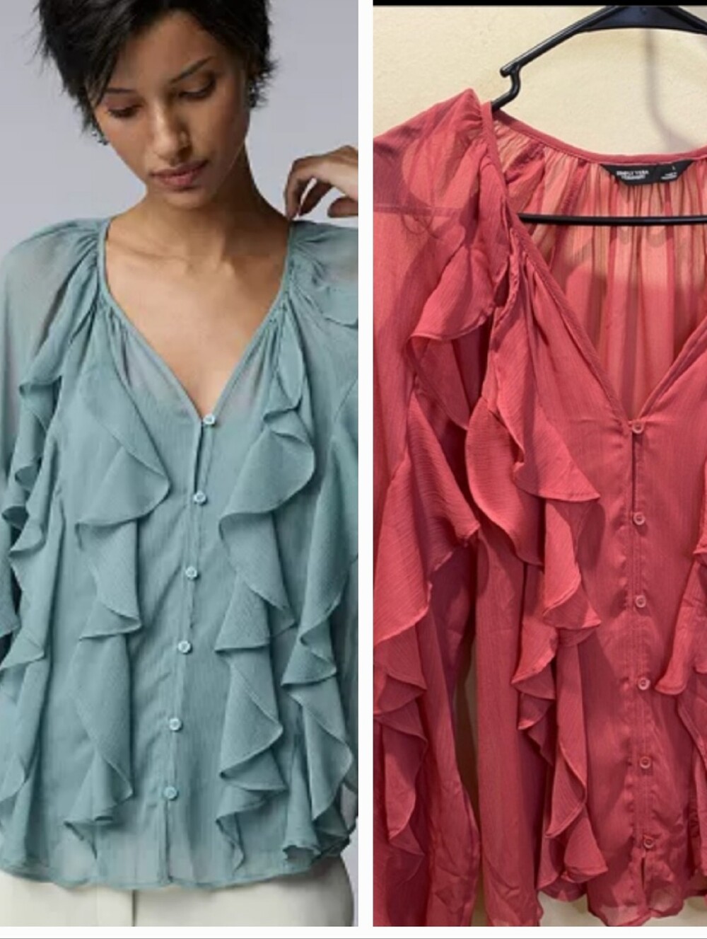 Simply Vera Vera Wang Rose Pink Ruffled Sheer Button-Up Blouse S L